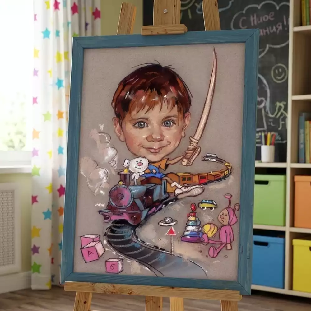 Детский шарж по фото пастелью на заказ