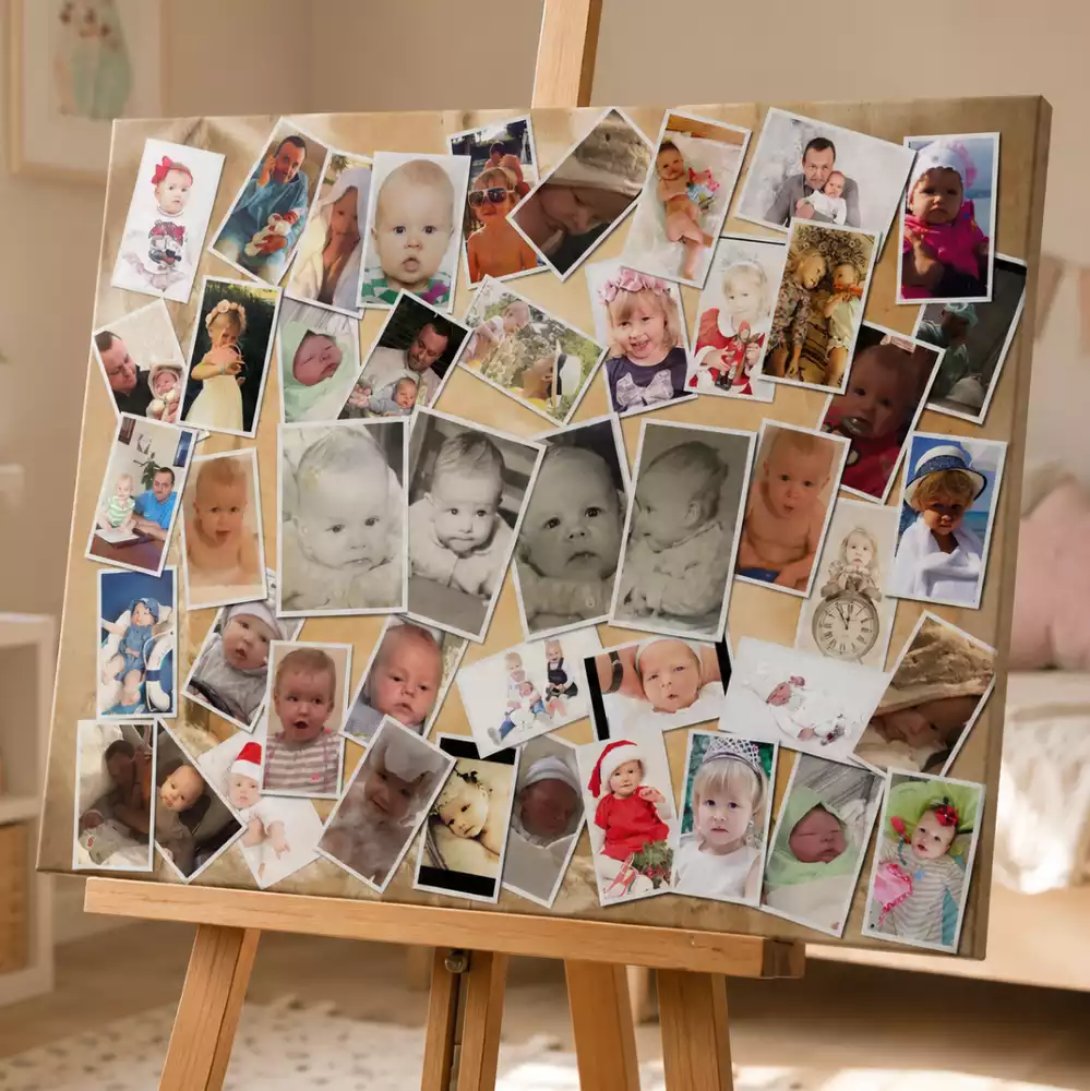 Большой детский фотоколлаж с фотографиями ребенка от рождения