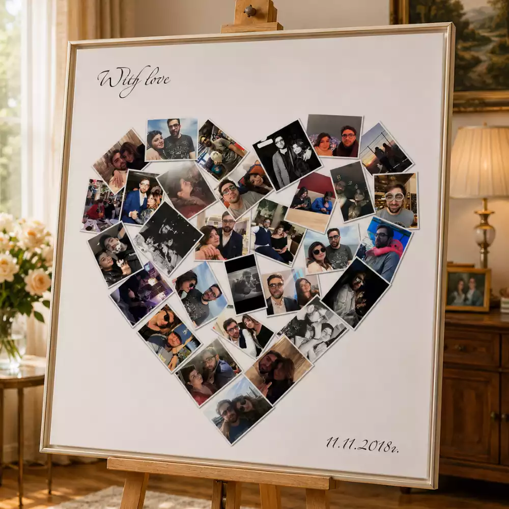 Коллаж из свадебных и семейных фотографий в форме сердца с надписью With Love