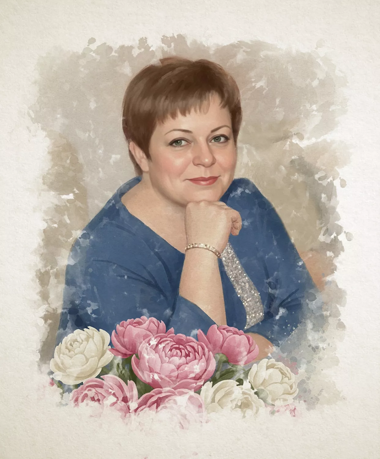Готовый акварельный портрет на холсте с объемной прорисовкой арт-гелем.