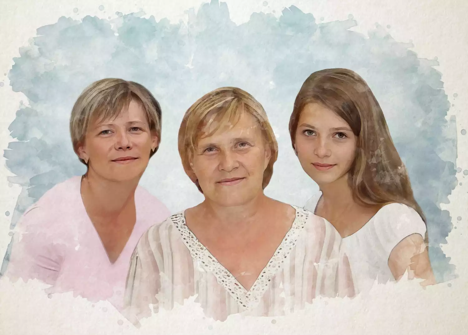 Большой семейный портрет в стиле акварель по фото