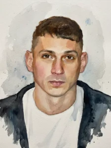 Мужской художественный портрет в стиле акварель — стилизация фото с печатью на холсте