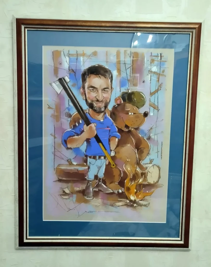 Шарж на охотника в раме с паспорту